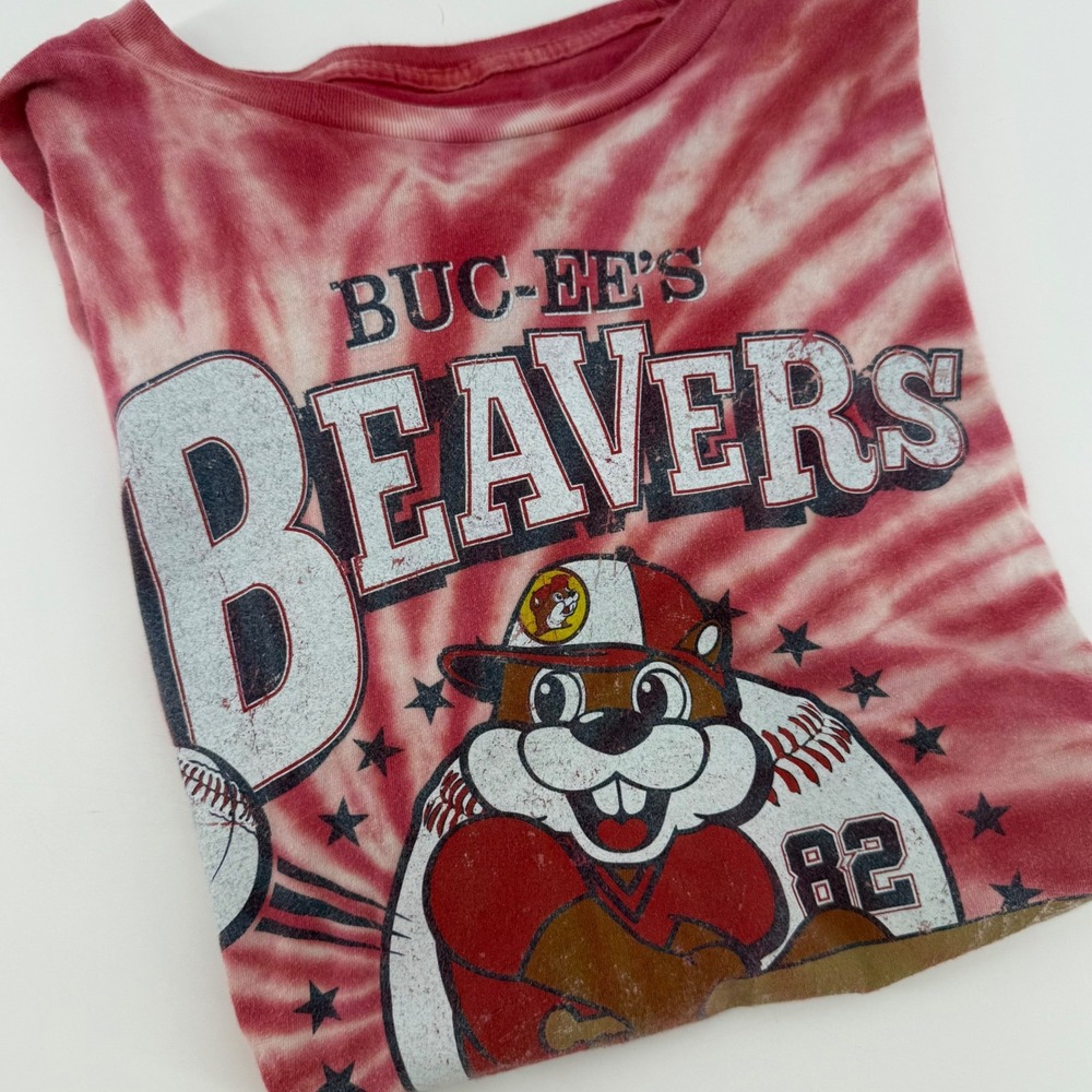Buc-ees‎ Beavers Tie Dye T Shirt Red White Graphic Tee Size S